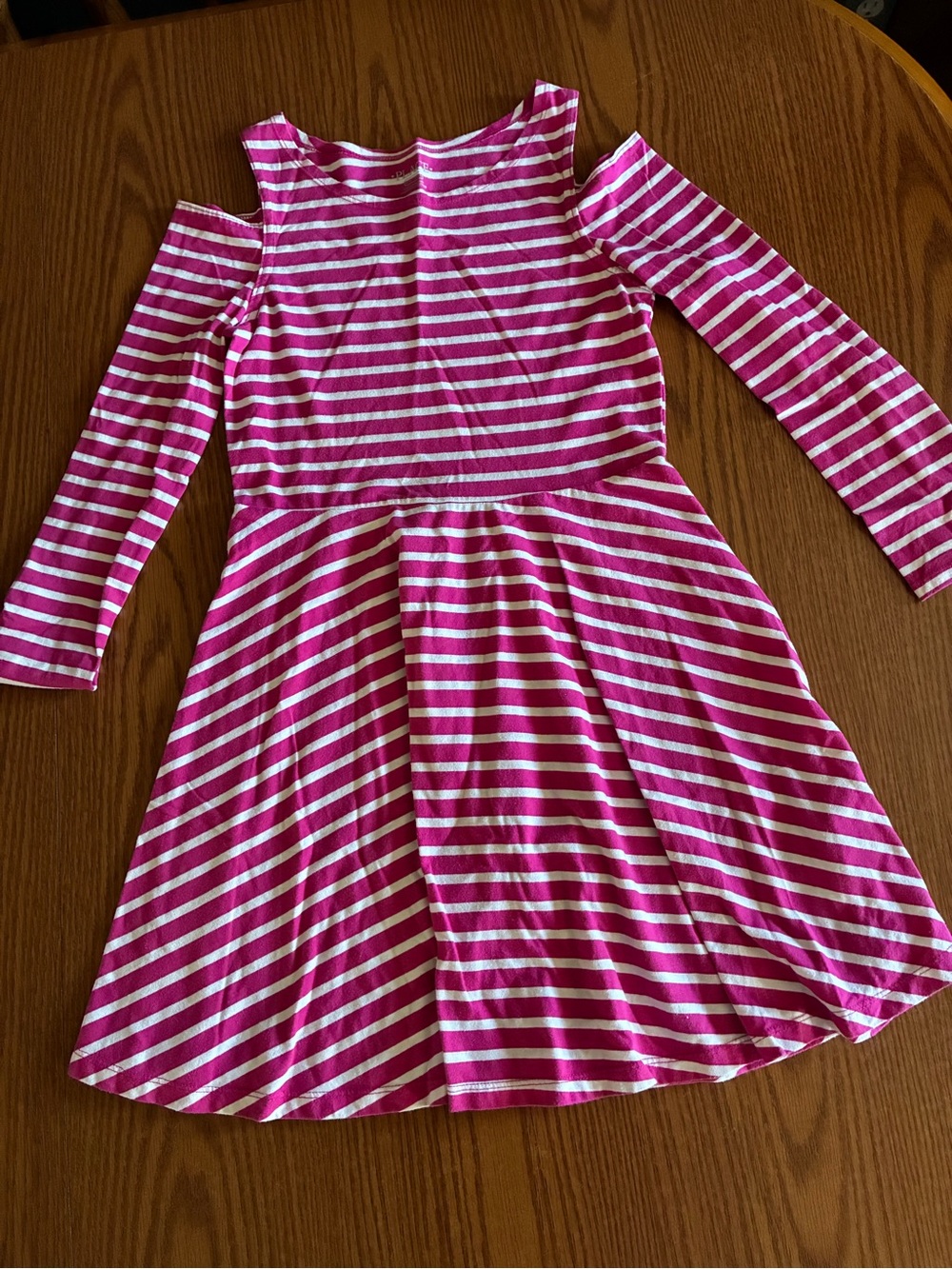 The Children's Place Hot Pink and White Striped Cold-Shoulder Dress
